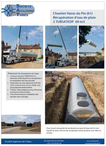 Chantier Haras du Pin 61 - Récupération d'eau de pluie - 2 TUBSATEDP 60 m3